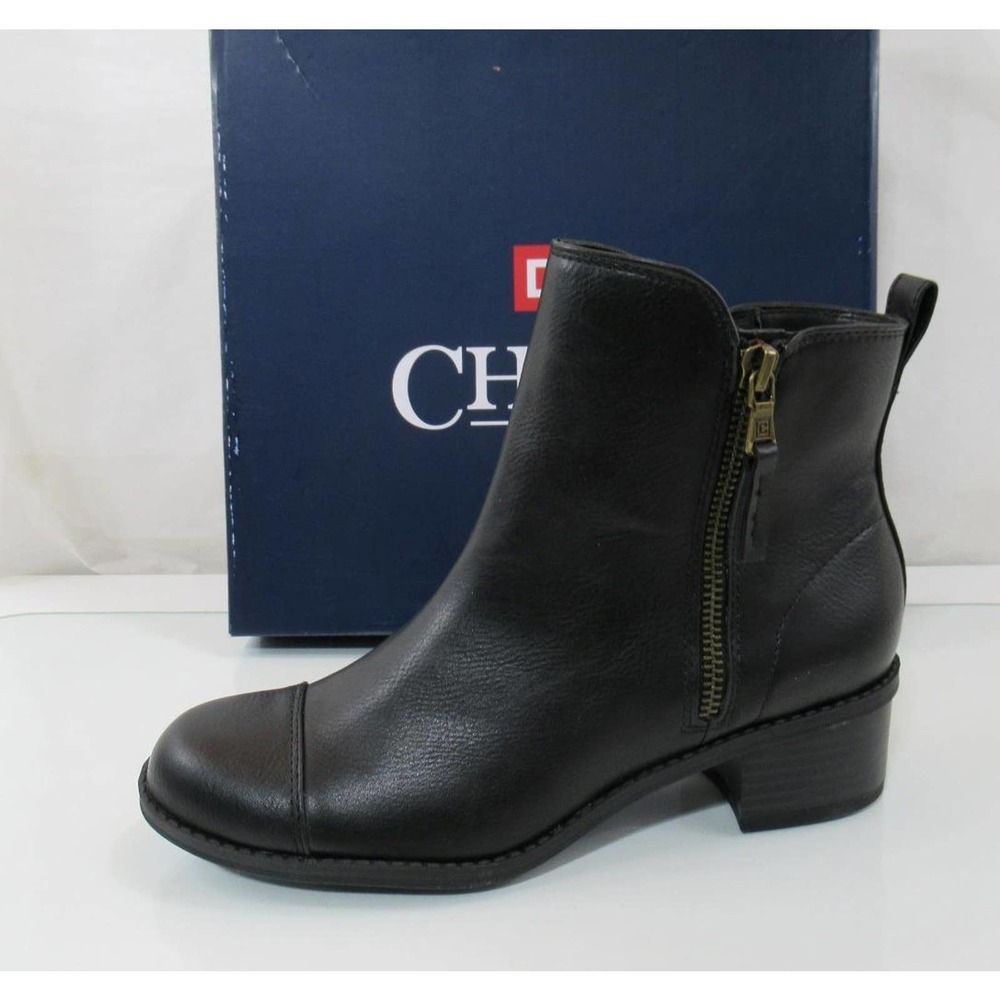 Women's Shoes Chaps PAGE Ankle Boots Booties Double Zip Round Toe Black Size 6 - Picture 2 of 6